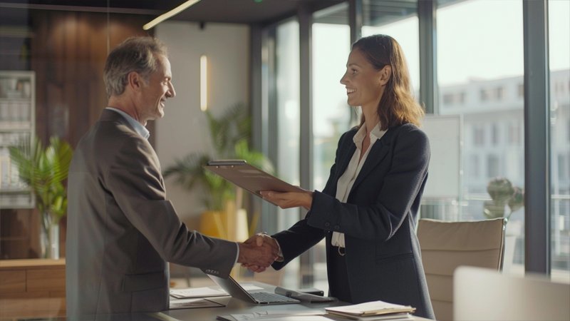 alt="Two people shaking hands"