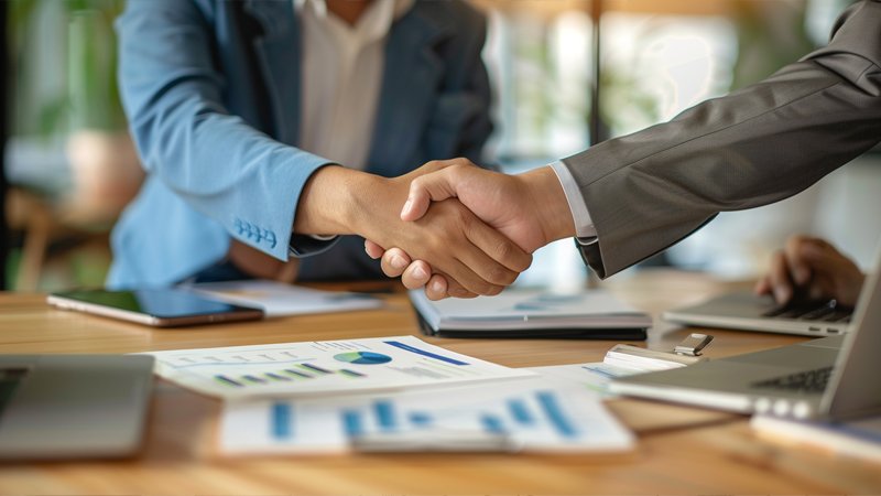 alt="Two people are shaking hands"