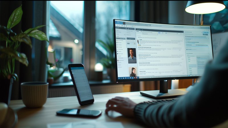 alt="A person working in front of a computer"