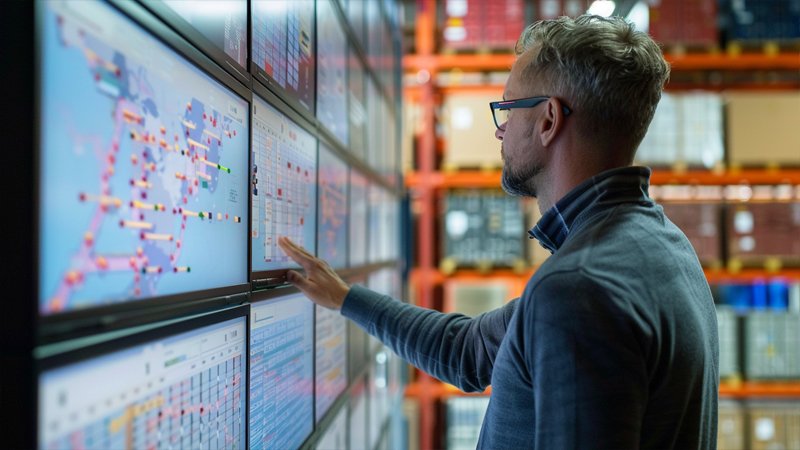 alt="A person viewing logistics information on a computer"