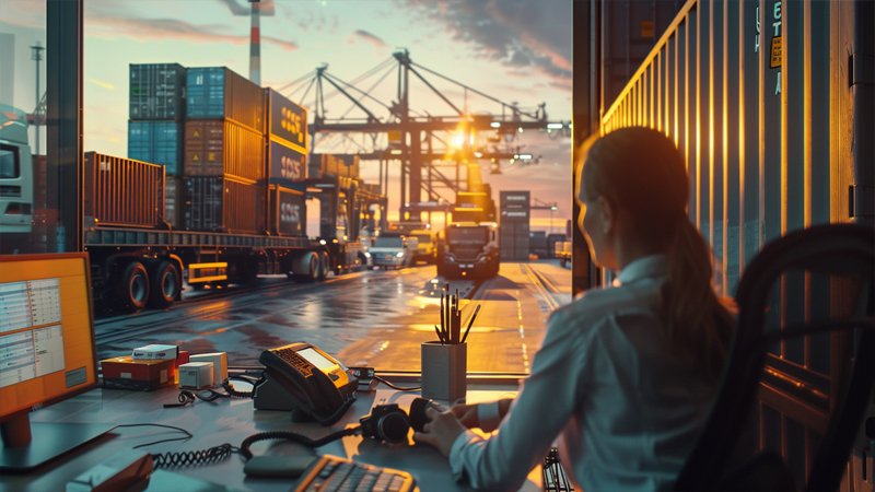 alt="A person is working at a freight port"