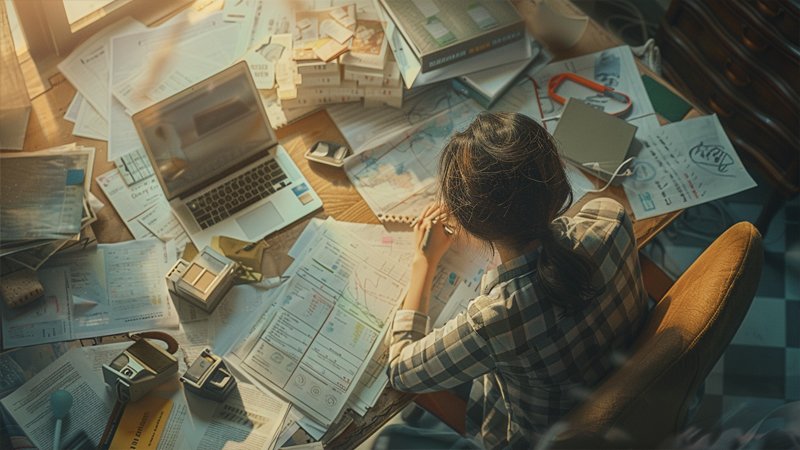 alt="A person dealing with messy work"