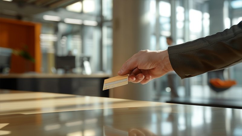 alt="A person is handing over a business card"