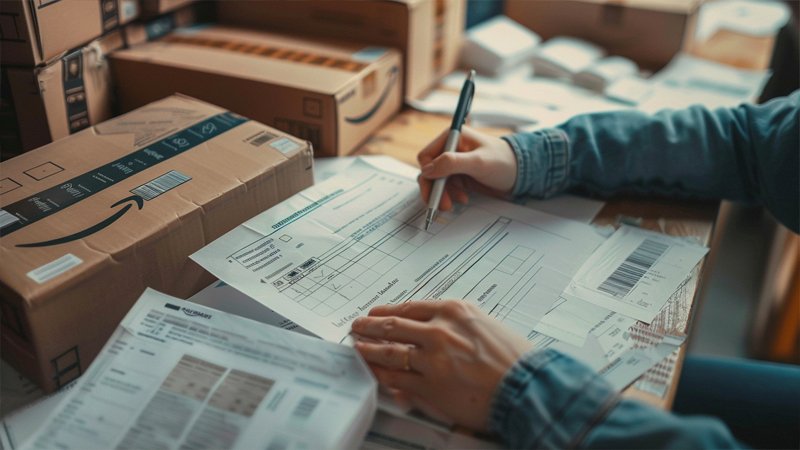 alt="A person is verifying the information on the document"