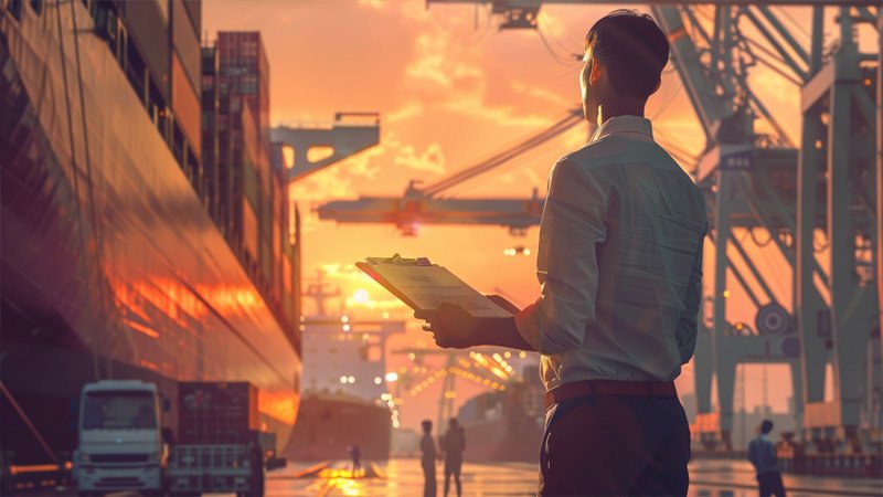 alt="A person working at the port"