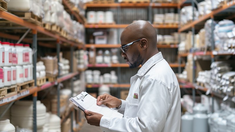 alt="A person is inspecting the products on the shelf"