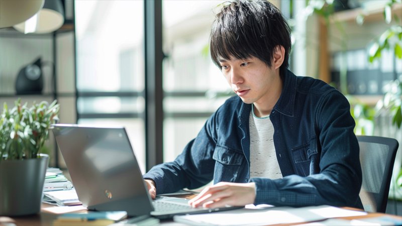 alt="A person is working on a computer"