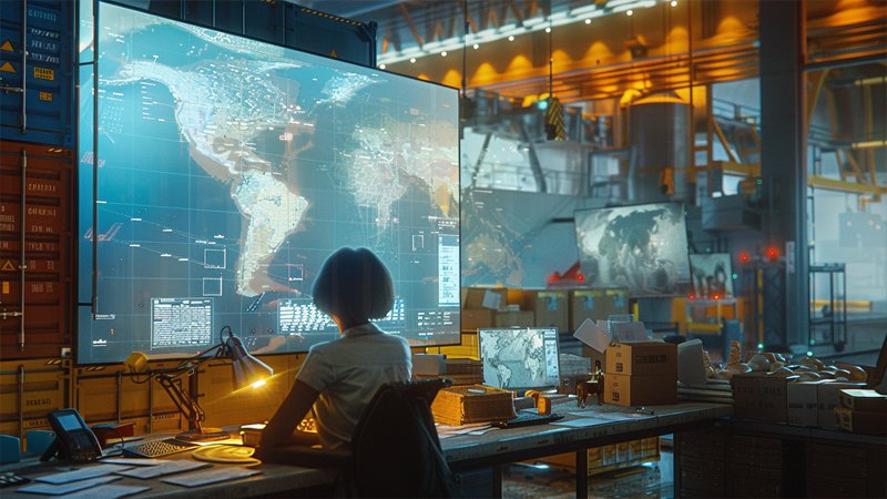 alt="A person looking at the map on the screen"