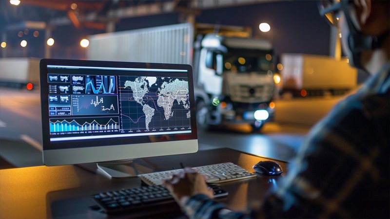 alt="A person works at a freight terminal"