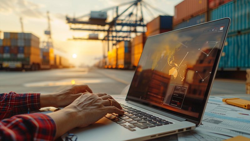 alt="A person works at a freight port"