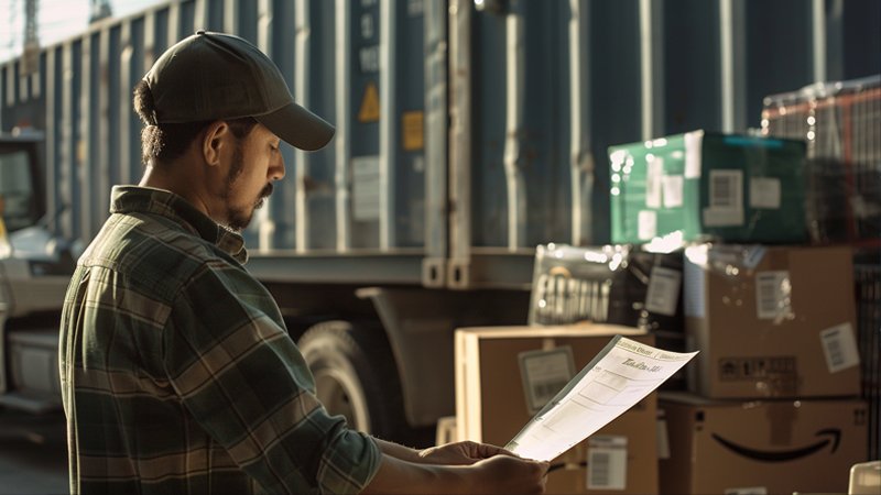 alt="A person is checking the list of goods"