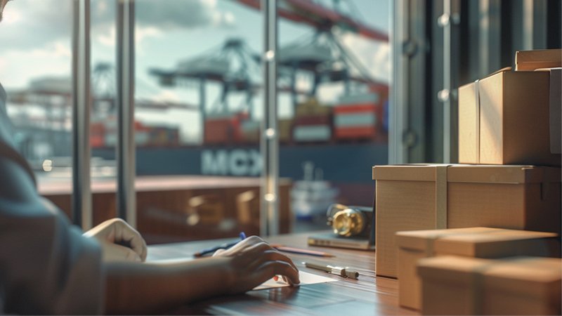 alt="A person works at a freight port"