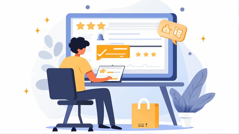 alt="A person is giving a shopping review"