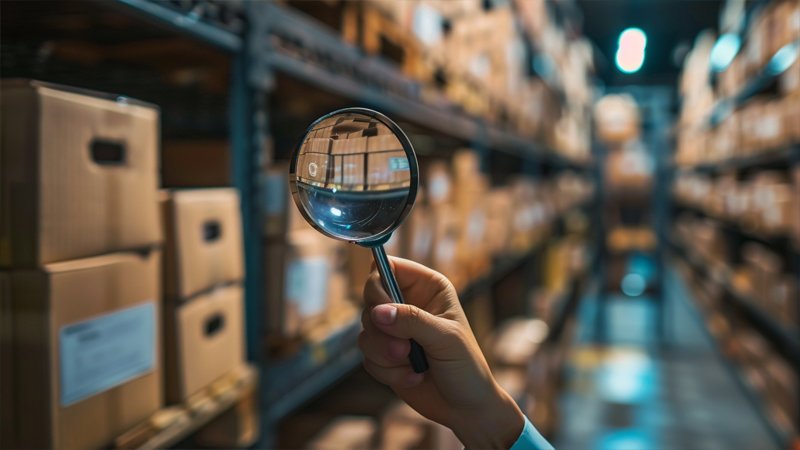 alt="A person is inspecting the goods in the warehouse"