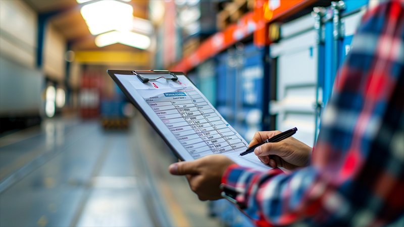 alt="A person is inspecting the goods in the warehouse"